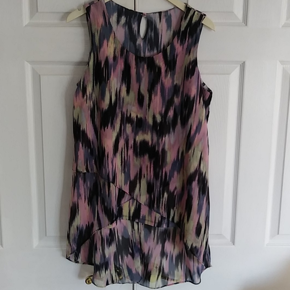 Watercolor Blur Flowy Hi Low Tank Top Blouse